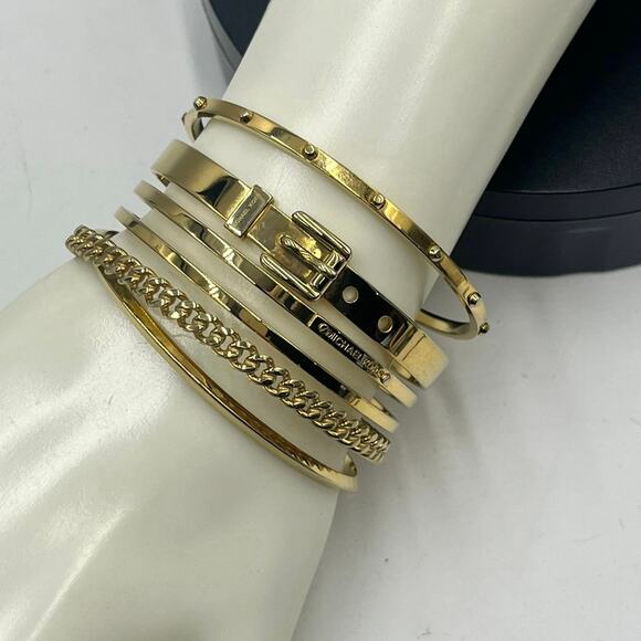 Michael Kors Heritage Astor Collection Frozen Open Layered Stacked Cuff Bracelet - Picture 1 of 10